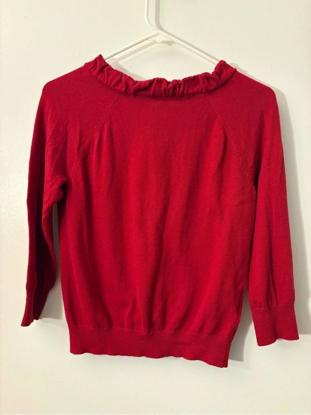 LOFT Red Ruffle-Trim Button Front Cardigan - Picture 4 of 4